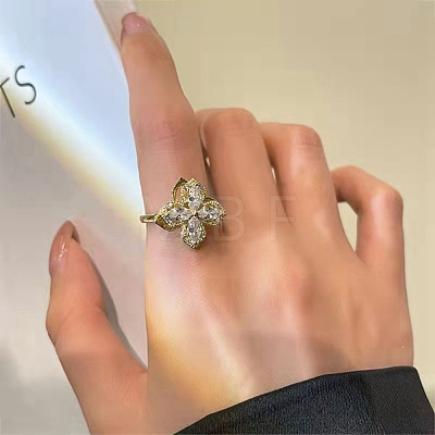 Flower Cubic Zirconia Rotatable Cuff Ring for Calming Worry Meditation RJEW-P025-01-1