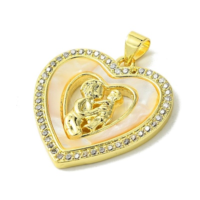 Mother's Day Real 18K Gold Plated Brass Micro Pave Clear Cubic Zirconia Pendants KK-H472-13G-07-1
