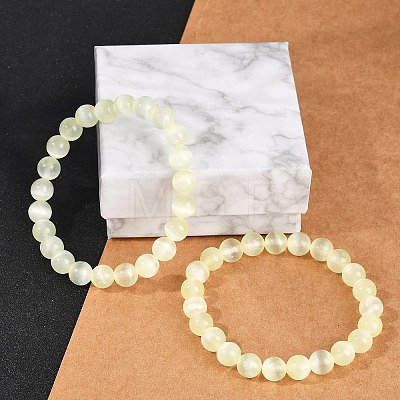 Dyed Natural Selenite Round Beaded Stretch Bracelets for Women G-U005-02K-1