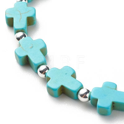 Synthetic Turquoise(Dyed) Cross Beaded Stretch Bracelet BJEW-JB08450-02-1