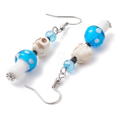 4 Pairs Dyed Synthetic Turquoise and Handmade Lampwork Beads Earrings EJEW-TA00417-1