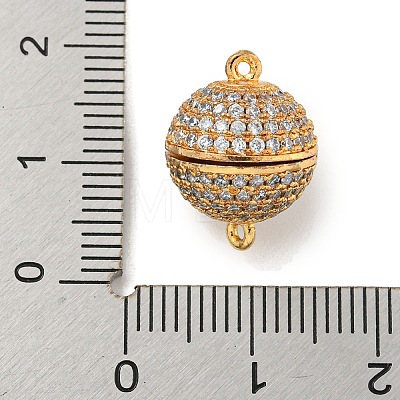 Brass Micro Pave Clear Cubic Zirconia Round Ball Magnetic Clasps KK-G493-21G-1