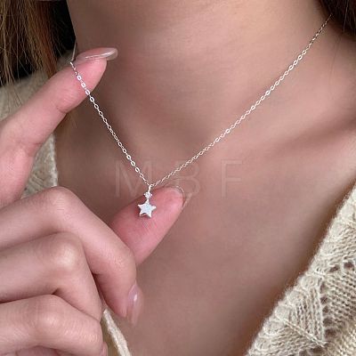 925 Sterling Silver Micro Pave Clear Cubic Zirconia Star Pendant Necklaces for Women FS-WG24A8B-02-1