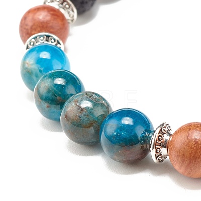 Natural Mixed Stone & Wood & Lava Rock Round Beads Stretch Bracelet BJEW-JB07133-1