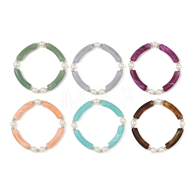 Duo Tone Acrylic Curved Tube Beaded Stretch Bracelets BJEW-JB14276-1