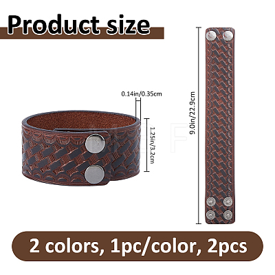 2Pcs 2 Colors Punk Cowhide Cord Bracelets BJEW-FH0001-15-1