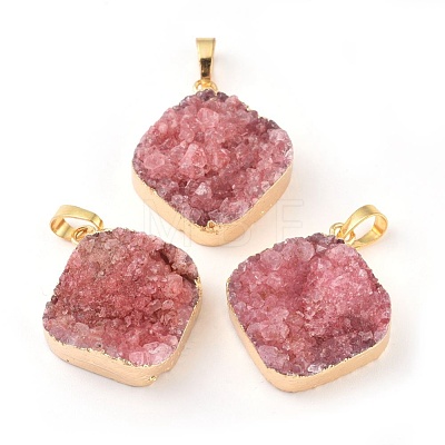 Electroplated Natural Dyed Druzy Quartz Pendants G-I251-02G-1