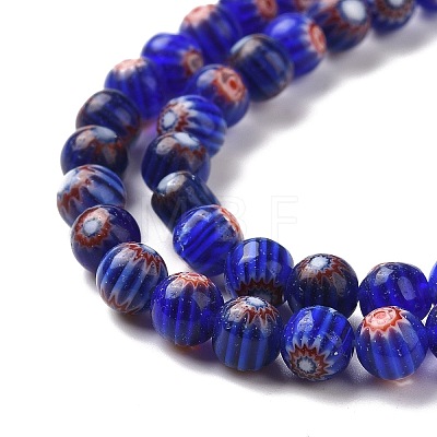 Faceted Millefiori Glass Round Beads Strands LK-P005-10-1