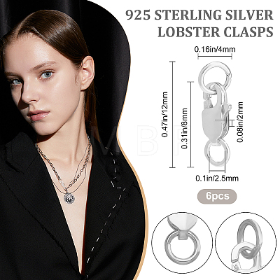 6 Set 925 Sterling Silver Lobster Claw Clasps STER-BBC0001-18-1