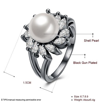 Elegant Brass Shell Pearl Finger Rings RJEW-BB23131-6-1