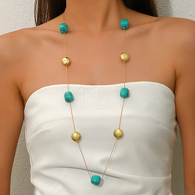 Cube Acrylic & Iron Flat Round Link Chain Long Necklaces for Women SF2895-1-1