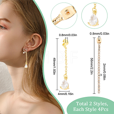 8Pcs 2 Style Brass Ear Nuts with Crystal Rhinestone Tassel KK-SC0003-14-1