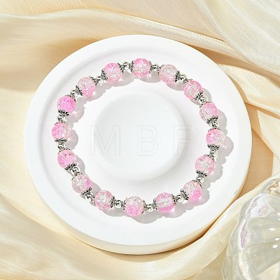 Round Crackle Glass Beads Stretch Bracelets BJEW-JB11456-02-1