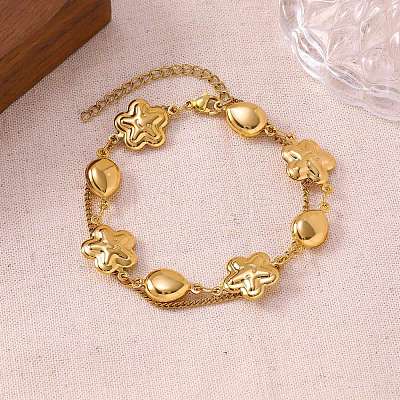 304 Stainless Steel Link Chain & Curb Chain Multi-strand Bracelets for Women BJEW-H641-01A-G-1