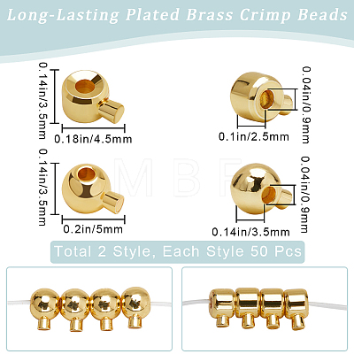 Beebeecraft 100Pcs 2 Styles Brass Crimp Beads KK-BBC0014-28G-1