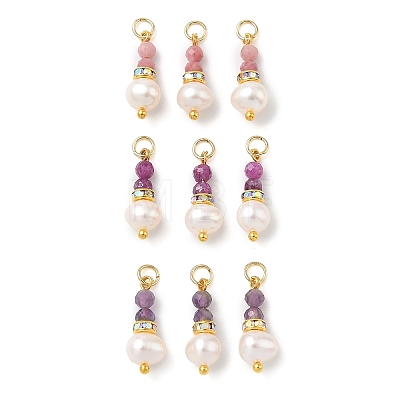 3Pcs 3 Styles Faceted Natural Ruby & Rhodonite & Amethyst and Potato Pearl Pandants PALLOY-JF06048-01-1
