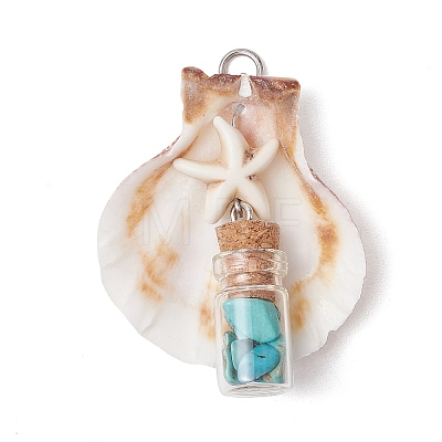 7Pcs 7 Styles Natural Scallop Shell & Dyed Synthetic Turquoise Starfish Pendants PALLOY-JF03564-02-1