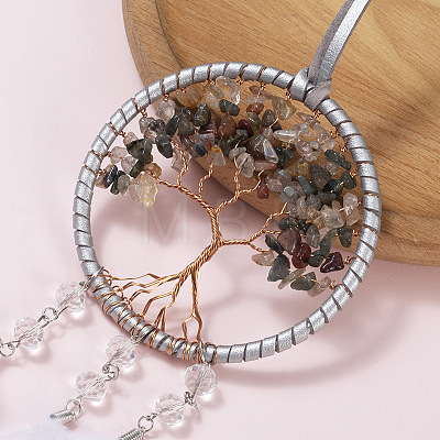 Natural Fluorite Chips Tree of Life Pendant Decorations PW-WG63087-01-1