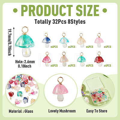 32Pcs 8 Style Glass Pendants PALLOY-TAC0300-1