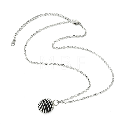 Round Natural Lava Rock Spring Wire Bead Cage Pendant 304 Stainless Steel Cable Chain Necklaces for Women NJEW-JN06159-1