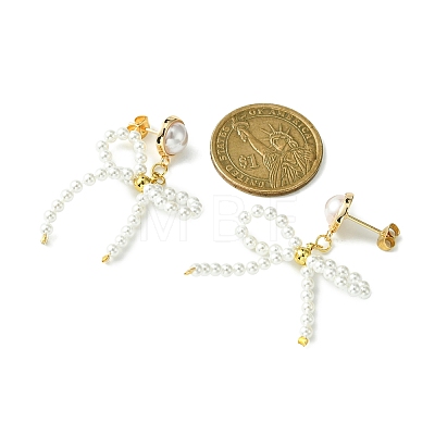Natural Pearl Beaded Bowknot Dangle Stud Earrings EJEW-TA00321-1