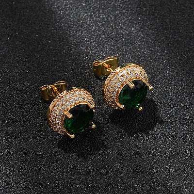 Brass Micro Pave Cubic Zirconia Stud Earrings for Women EJEW-F418-05G-1