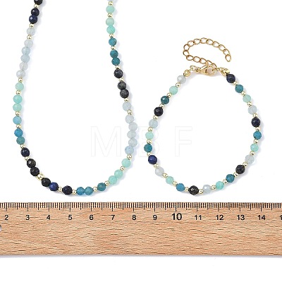 Natural White Jade & Amazonite & Apatite & Lapis Lazuli Round Beaded Necklaces and Bracelet Set SJEW-JS01382-1