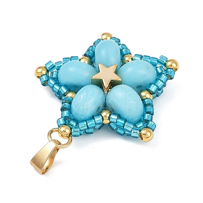 Handmade Glass Seed Beaded & Synthetic Dyed Imperial Jasper Beads Pendants PALLOY-MZ00751-1