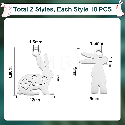 Unicraftale 20Pcs 2 Style 201 Stainless Steel Bunny Pendants STAS-UN0052-01-1
