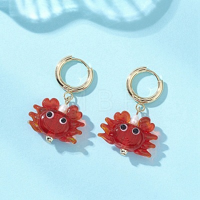 Crab Handmade Lampwork Hoop Earrings EJEW-JE06918-1