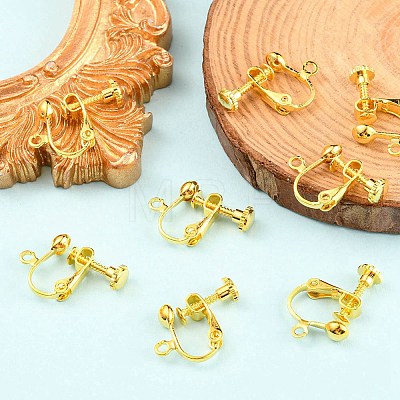 Rack Plated Brass Screw Clip-on Earring Findings KK-YW0001-10G-1