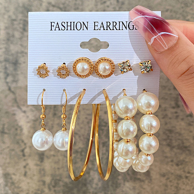 Alloy & Plastic Pearl & Rhinestone Earring Sets WG01624-16-1