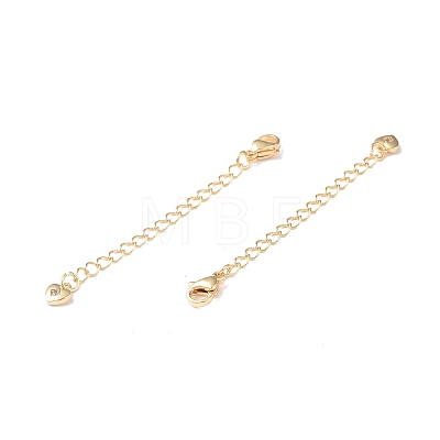 Brass Curb Chain Extenders with Micro Pave Cubic Zirconia Heart Charm KK-I702-54G-1