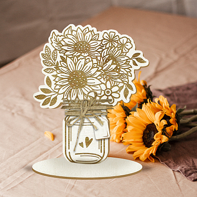 Wood Flower Bouquet Greeting Card AJEW-WH0441-002-1
