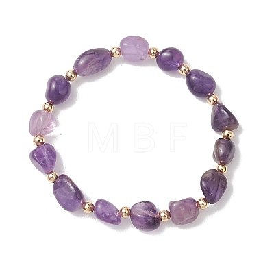 Natural Gemstone & Brass Beads Stretch Bracelets for Women BJEW-JB13414-1