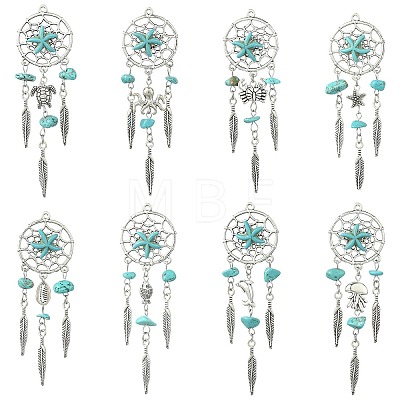 16Pcs 8 Styles Alloy & Synthetic Turquoise Pendants PALLOY-CJ00194-1