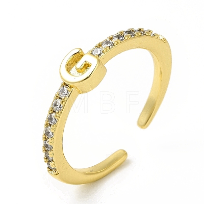 Clear Cubic Zirconia Initial Letter Open Cuff Ring RJEW-H120-09G-G-1