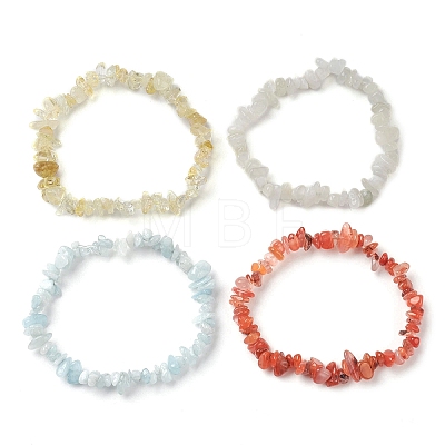 12 Constellation Natural Mixed Gemstone Chip Beaded Stretch Bracelets Sets for Women Men BJEW-JB10264-05-1