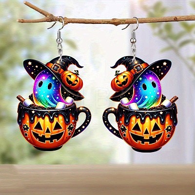 Pumpkin Cup with Ghost Acrylic Dangle Earrings FS-WG7B4FC-01-1
