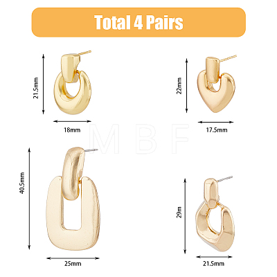 FIBLOOM 4 Pairs 4 Style Brass & Alloy Geometry Dangle Stud Earrings for Women EJEW-FI0002-68-1