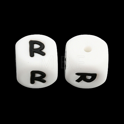 20Pcs White Cube Letter Silicone Beads 12x12x12mm Square Dice Alphabet Beads with 2mm Hole Spacer Loose Letter Beads for Bracelet Necklace Jewelry Making JX432R-1