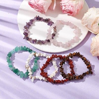 12Pcs 12 Styles Constellations Mixed Gemstone Chip Beaded Stretch Bracelets Sets BJEW-JB10931-1