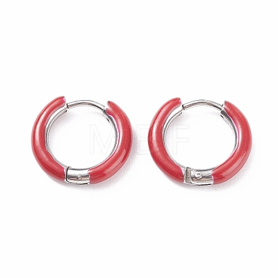 Two Tone 304 Stainless Steel Chunky Huggie Hoop Earrings with Enamel for Women EJEW-C043-11-05P-1