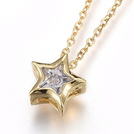 304 Stainless Steel Brass Cubic Zirconia Pendant Necklaces NJEW-O108-13G-1