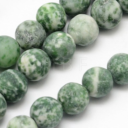 Natural Green Spot Jasper Round Bead Strands G-D678-6mm-1