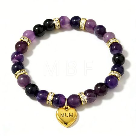 Mother's Day Natural Amethyst Round Beads Stretch Bracelets FS-WG258A5-06-1