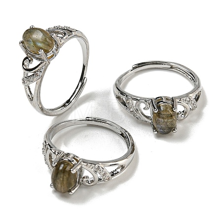 Oval Natural LabradoriteAdjustable Rings RJEW-Q818-01P-08B-1