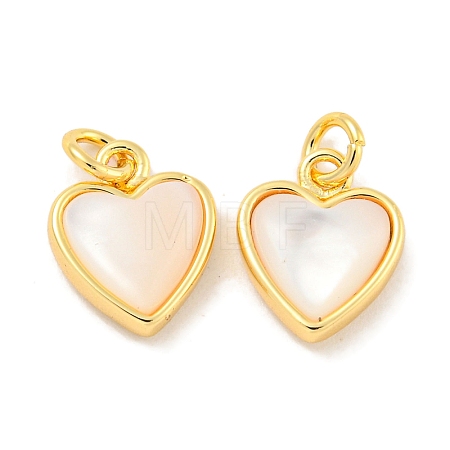 Natural Shell & Brass Heart Charms with Jump Rings X-KK-P275-09G-1