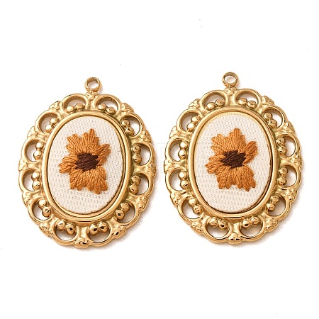 304 Stainless Steel & Cloth Embroidered Pendants FB-CBAFBAF-13G-04-1