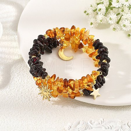 Natural Amber & Garnet Chip Beaded Wrap Bracelets BJEW-JB14310-1